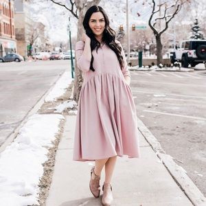 Pink button up linen dress